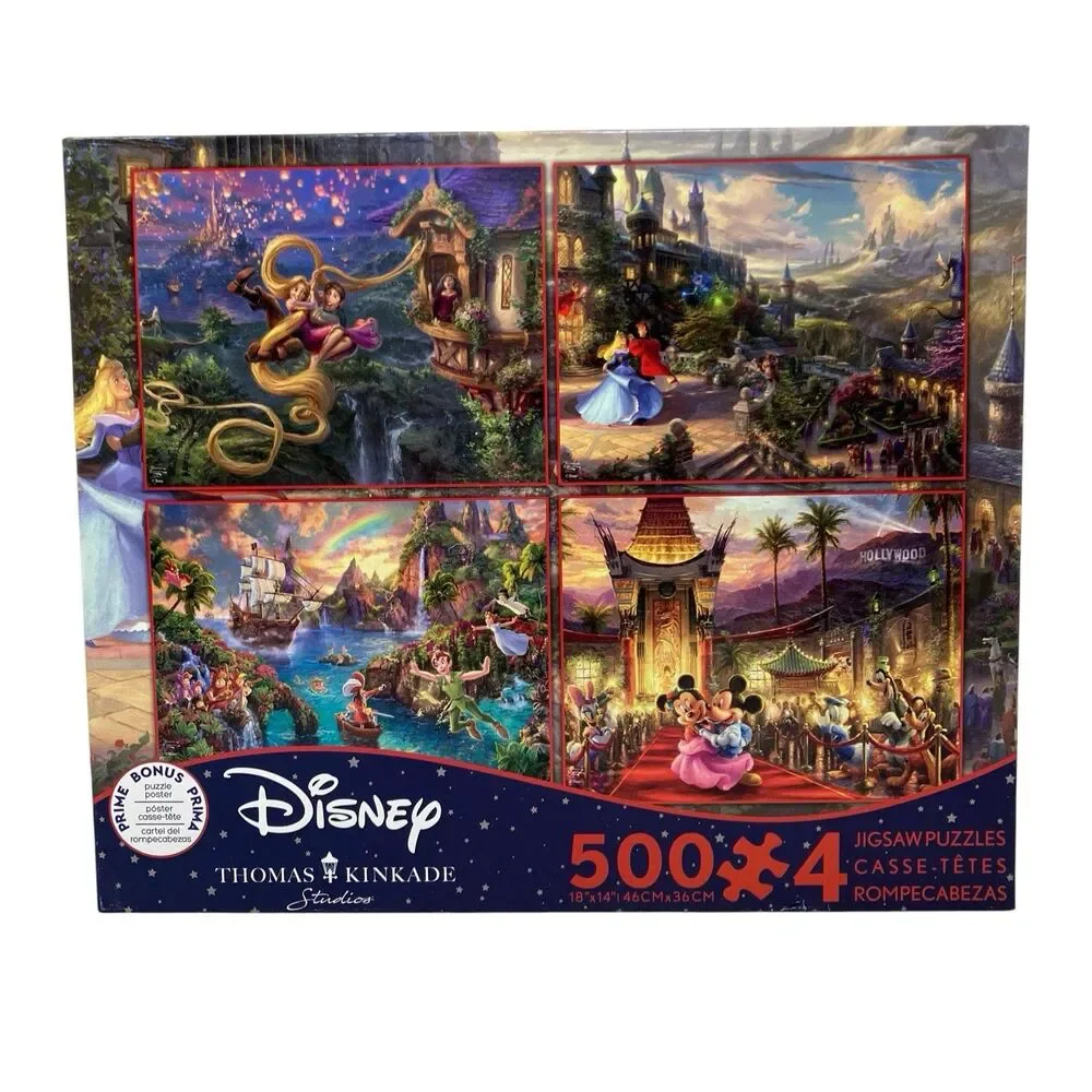 Disney 4x500 Cinderella Piece Puzzle Set Thomas Kinkade Peter Pan Jigsaw Ceaco